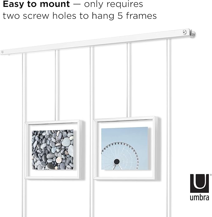 Umbra Exhibit Picture Frame Gallery Set, Adjustable Wall Collage Displays Five Photos (Two 4x6" and Three 5x7"), Set of 5, White