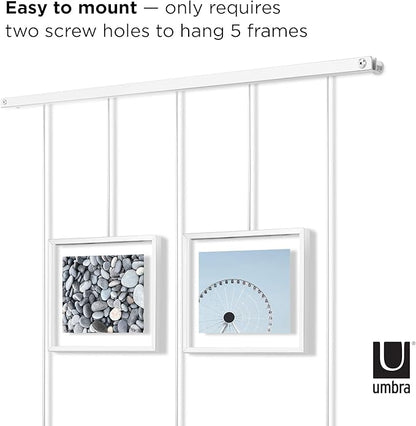 Umbra Exhibit Picture Frame Gallery Set, Adjustable Wall Collage Displays Five Photos (Two 4x6" and Three 5x7"), Set of 5, White