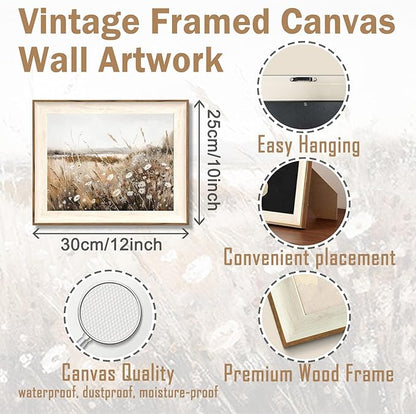 ASTRDECOR Framed Vintage Wall Art Home Decor, Farmhouse Decor Wall Art Autumn Country Wildflower Field Nature Canvas Art Wall Decor Living Room, Vintage Oil Painting Botanical Art Prints Decor-10''x12''