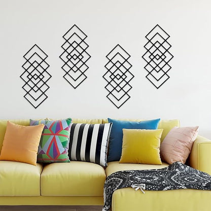 DUOOLN Large 2Pcs Abstract Metal Wall Art Decor, Black Modern Geometric Hanging Sign, Minimalist Single Line Décor Sculptures, Living Room Bedroom Bathroom Office Farmhouse Decoration-17.32 x 9.6 in