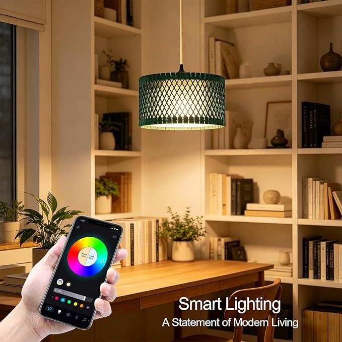 ZSLAIFU Hanging Lamp Plug in Pendant Light, 15FT Hanging Lights with Plug in Cord, Hanging Light with Bulb and Remote, Wood Shade Hanging Lamps for Bedroom, Living Room, Kitchen, Farmhouse(Green)