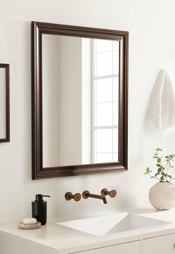 Kate and Laurel Galiano Traditional Framed Rectangle Bathroom Vanity Mirror, 27 x 33, Bronze, Classic Rectangular Bathroom Mirror for Over Sink or for Use as Entryway or Living Room Decor