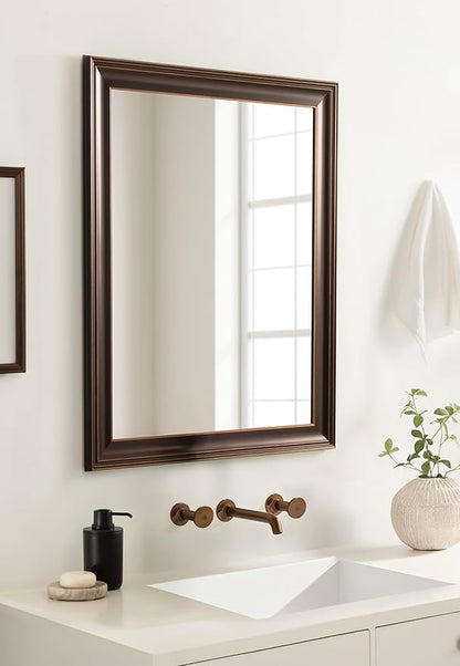 Kate and Laurel Galiano Traditional Framed Rectangle Bathroom Vanity Mirror, 27 x 33, Bronze, Classic Rectangular Bathroom Mirror for Over Sink or for Use as Entryway or Living Room Decor