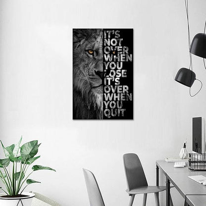 Lion Head Prints Canvas Inspirational Wall Art Black and White Animals Poster Motivational Quote Picture for Office Decor Framed Ready to Hang12x16inches