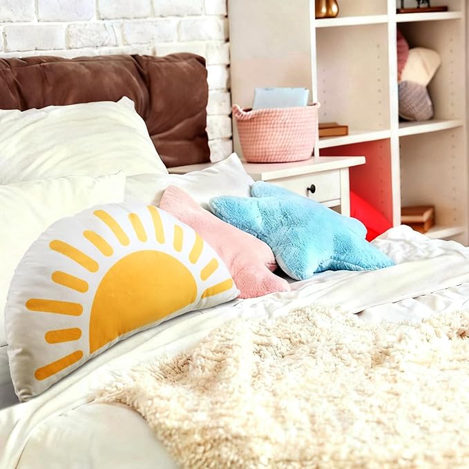 Newwiee Sunshine Throw Pillow Boho Classroom Reading Corner Semicircular Cute Soft Throw Sun Pillow Decorative for Book Center Daily Cushion Semicircular Home Bedroom Playroom Decor 10 x 16 Inch