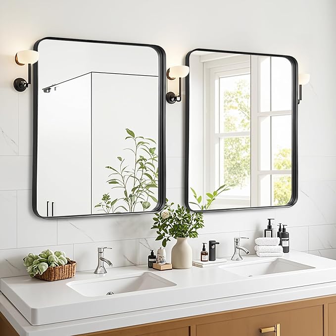 Fabuday Bathroom Mirror Over Sink - 36x30 Inch Mirrors for Bathroom Black Metal Framed Mirror, Rectangle Brushed Black Vanity Mirror for Restroom, Farmhouse, Entryway, Home Office