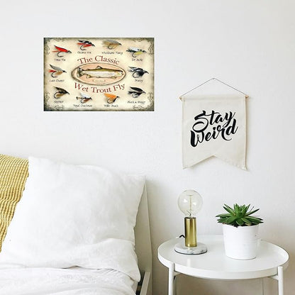 Vintage-Sign Rustic-Poster Wall-Art Fishing-Lovers, the Classic Wet Trout Fly, Funny Decor Gift Plaque for Home Farm Fence Bathroom Bedroom 8 X 12 Inch