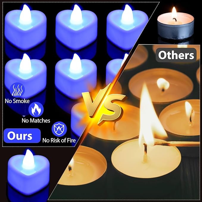 Caffox 3000Pcs Rose Petals with 36Pcs LED Tea Lights Candles, Rose Petals and Candles Set for Romantic Night, Romantic Decorations for Special Night, Valentine's Day, Wedding, Anniversary(Blue)