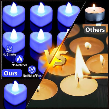 Caffox 3000Pcs Rose Petals with 36Pcs LED Tea Lights Candles, Rose Petals and Candles Set for Romantic Night, Romantic Decorations for Special Night, Valentine's Day, Wedding, Anniversary(Blue)