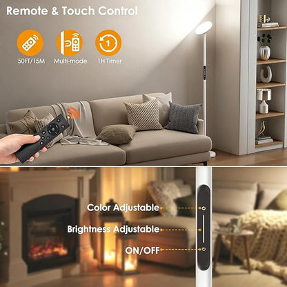 Floor Lamps for Living Room, 32W 3000LM Super Bright LED Torchiere Floor Lamp with Remote & Touch Control, 69" Standing Lamp with 350°Rotating Head, Modern Dimmable Floor Lamp for Bedroom Office