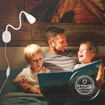 LiFMIRA Wall-Mounted LED Bedside Reading Light with USB Charging Port, 10-Level Dimmable & Adjustable 5 Color, Plug-in Adhesive Night Lamp for Books in Bed, Eye-Caring Bedroom Lighting (White 2 Pack)
