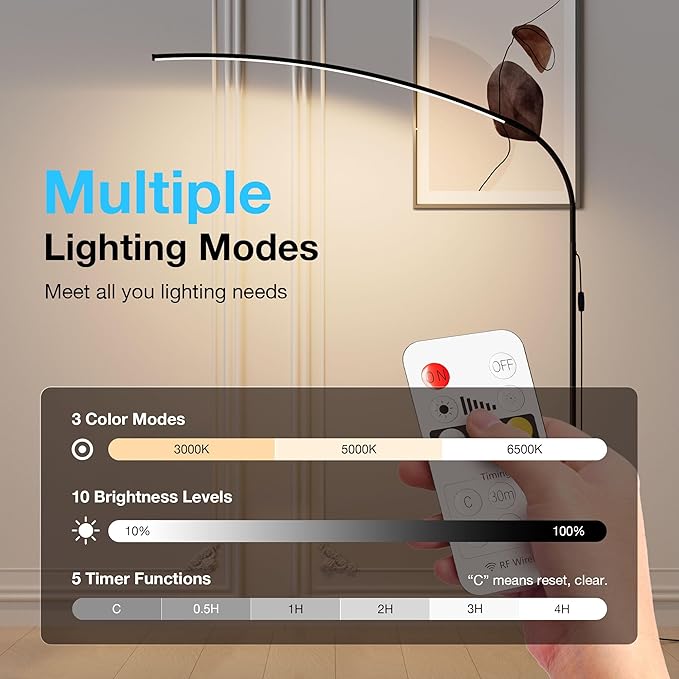 KEINVE Floor Lamp with Remote and Touch Control, 68 Inch Adjustable Standing Lamp, 3 Color Temperature Dimmable LED, Flexible Gooseneck for Reading, Living Room, Office