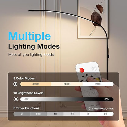 KEINVE Floor Lamp with Remote and Touch Control, 68 Inch Adjustable Standing Lamp, 3 Color Temperature Dimmable LED, Flexible Gooseneck for Reading, Living Room, Office
