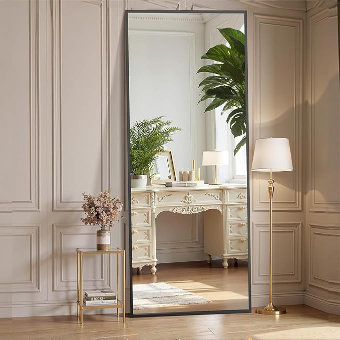 Simple Deluxe Arched Full Length Mirror, 56"×21" Large Floor Mirrors, for Wall Door Bedroom Bathroom Living Room (Black)