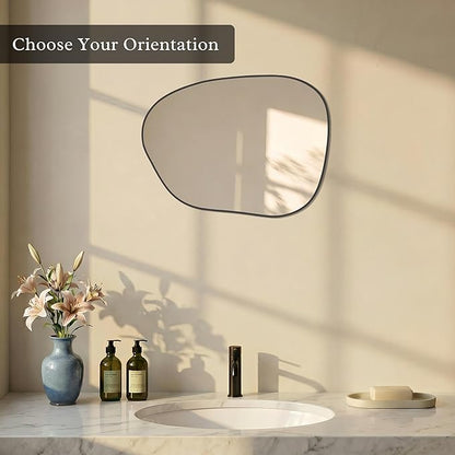 PERFNIQUE Irregular Wall Mirror Asymmetrical Mirror, 16''x12'' Black Mirror for Bathroom Bedroom Living Room Entryway, Decorative Modern Wall Decor, Wall Mounted (Black, 16''x12'')