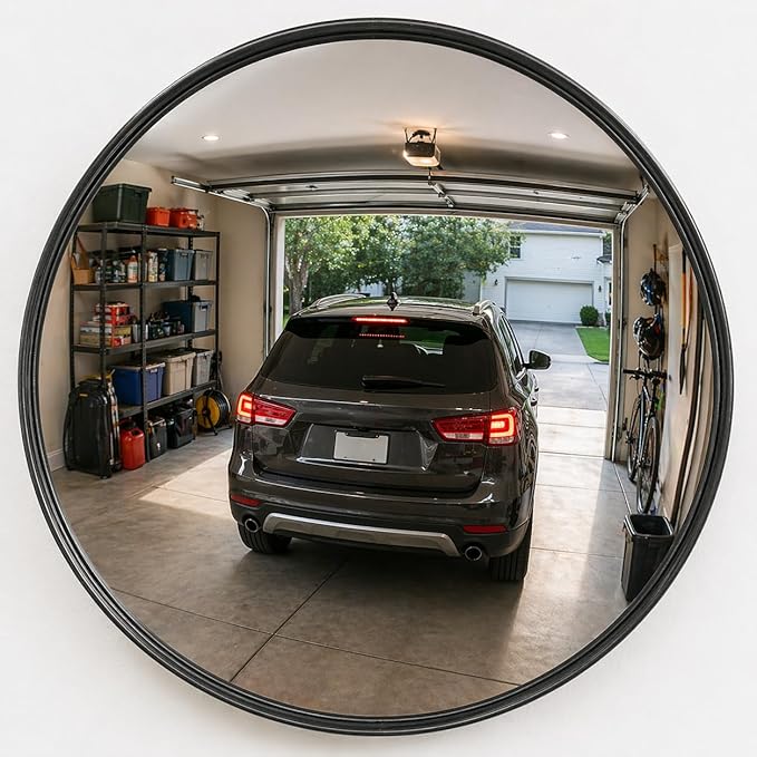 12” Acrylic Convex Mirror, Round Indoor Security Mirror for the Garage Blind Spot, Store Safety, Warehouse Side View, and More, Wall Mirror for Personal or Office Use - Vision Metalizers,Black
