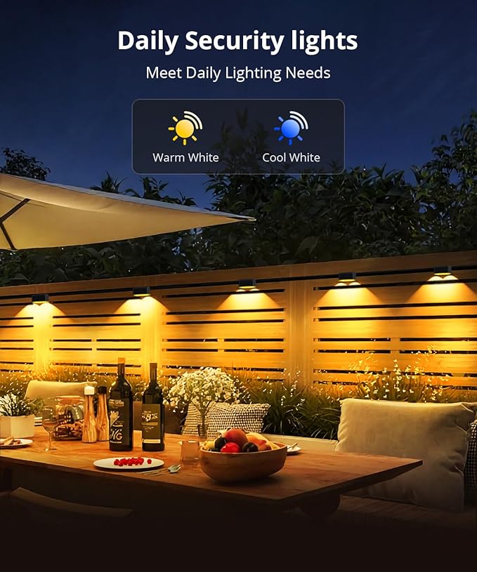 Outdoor Deck Lights 8 Packs, Smart RGBCW Fence Light, 100+ Scene Modes, Dual Lens LED String Lights with APP/Voice/Remote Control, IP65 Waterproof for Halloween Christmas Decor, 52ft Black