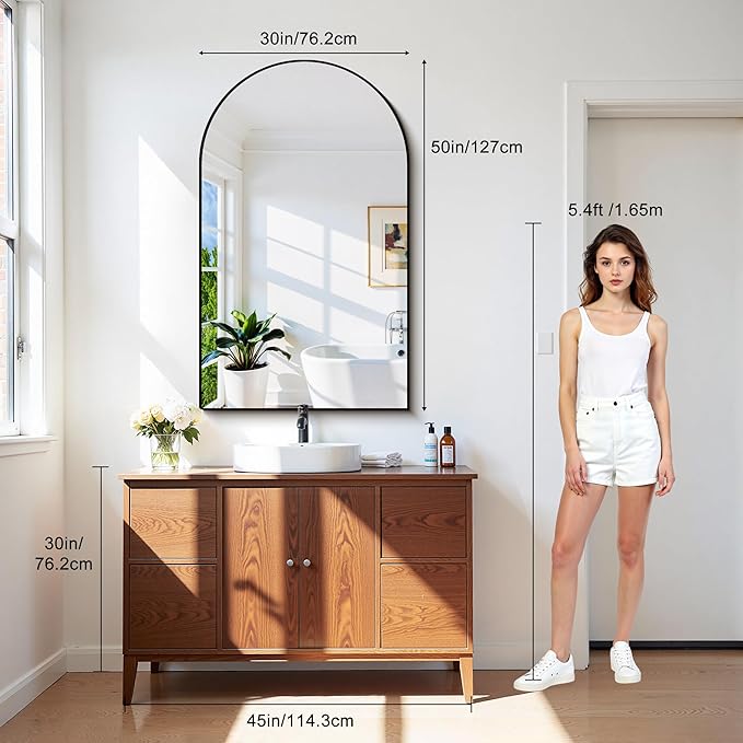CIRCUMI Arched Wall Mirror, 30"x50" Black Arched Mirror with Tempered Glass, Metal Frame, Large Size for Bathroom, Living Room,Entryway,Over Sink, Arch Mirror for Decor,Shatterproof&Crystal-Clear
