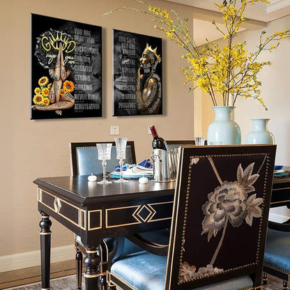 African Black King Queen Framed Canvas Wall Art for African American Man Girls Women Lions Couples Wall Decor Photos Posters Artwork for Living Room Bedroom Bathroom Home Decor