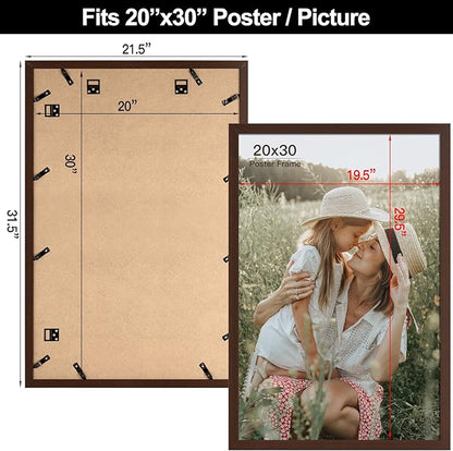 Momentworth 20x30 Frame Set of 3, Dark Brown Wood Grain 20x30 Poster Frame for Gallery Wall Mounting (3 Pack,Walnut)