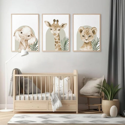 Tocliky Nursery Animal Wall Art Decor Safari Jungle Nursery Pictures Baby Boy Room Canvas Wall Decor Woodland Animals Prints Safari Giraffe Artwork for Boys Kids Bedroom 16x24 Inch Unframed Set of 3