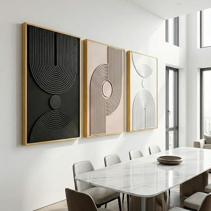 Framed 3D Textured Boho Neutral Abstract Wall Art for Bedroom, 3 Piece Mid Century Modern Artwork for Walls, Creamy White Brown Relief Sculptures for Diningroom Hallway Wall Decor 16x24 In