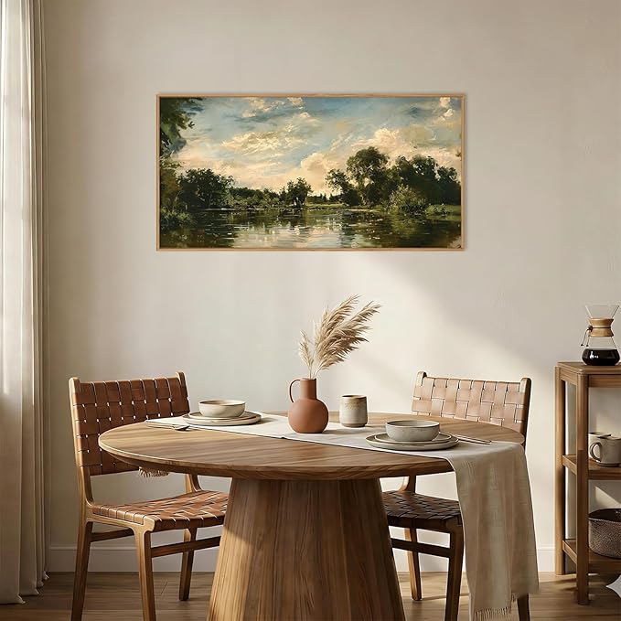 Aryroi Vintage Landscape Framed Canvas Wall Art Set,Rustic Natural Green Trees and Lake Wall Decor,Classic Nature Scenic French Country Forest Artwork for Living Room,Bedroom,Farmhouse-40 x20 x1