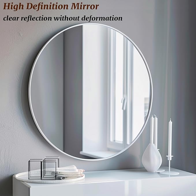 White Round Mirror 16 inch, White Circle Mirror, Bathroom Mirror, Round Wall Mirrors for Living Room, Bathroom, Hallway.