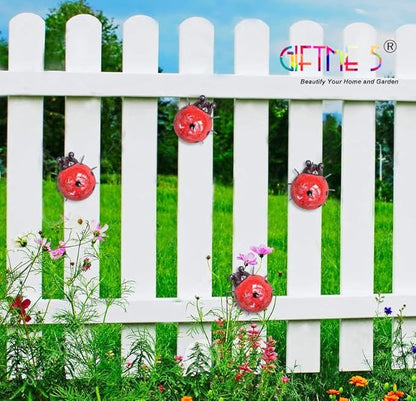 Metal Garden Yard Art Decorative 4 Pack Ladybugs Outside Garden Wall Sculptures(RED)