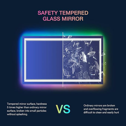 48x32 inch LED Lighted Bathroom Mirror,RGB Color Changing LED Mirror for Bathroom,Dimmable Anti-Fog Backlit Vanity Mirror (RGB Multicolor Backlit + Adjustable Front-Lighted)