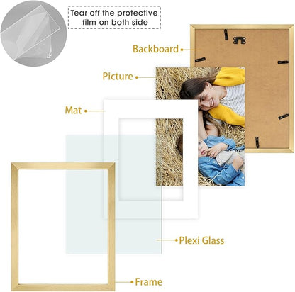 Golden State Art, 11x14 Picture Frame Set of 3 - Matted to 8x10 Photo - Engineered Wood Gallery Frame Set - Wall Mounting (Gold, 3 Pack)