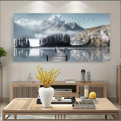 Bamdeya Large Lake Wall Art Mountain Picture Landscape Wall Decor Living Room Nature Canvas Painting Tree Print Scenery Poster Office Artwork for Bedroom Wall Art Home Decoration