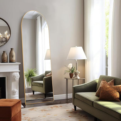 Arched Mirror Full Length, Upgraded 16"x59" Body Wall Mirrors with Shatter-Proof Glass, Floor Standing, Hanging or Leaning, Tall Mirror with Stand Aluminum Alloy Frame for Bedroom Cloakroom