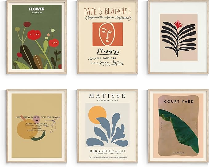 Habseligkeit Matisse Wall Art Prints, Abstract Bedroom Wall Decor, Posters for Girls' Room Aesthetic Vintage Set of 6, 11"×14" Unframed