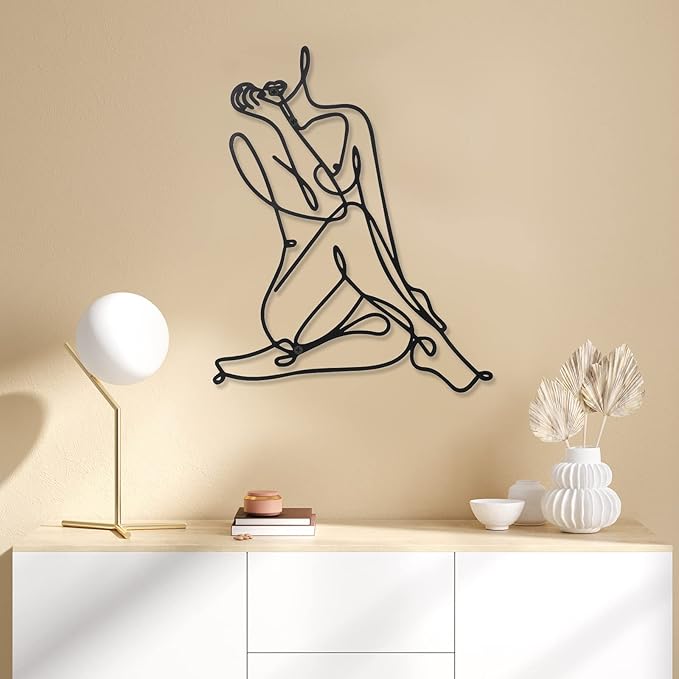 Photect 3 Pcs Metal Wall Art Decor Minimalist Abstract Woman Wall Art Metal Modern Line Drawing Decor Female Single Line Home Hanging for Bedroom Bathroom Living Room Housewarming(Vintage,Black)