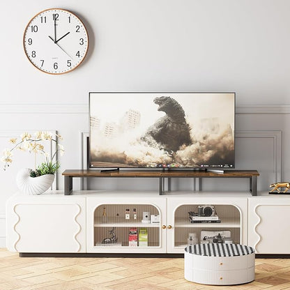 aboxoo 59" Large TV Riser Stand for 32-75 Inch TV, TV Shelf with Steel Legs, Tabletop TV Riser for Home Living Room, Study Office (Brown)