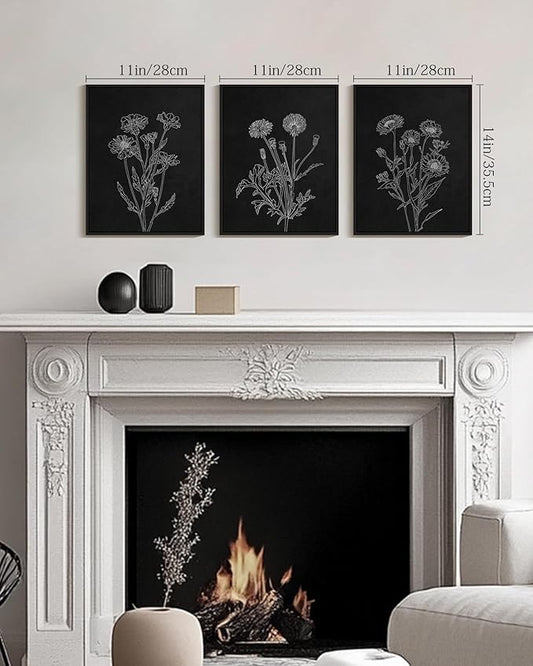 Drsoum Vintage Boho Botanical Flower Wall Art Framed Retro Floral Wall Prints Wildflower Neutral Rustic Bohemain Artwork Kitchen Bedroom Ready to Hang 12x16in Black Framed