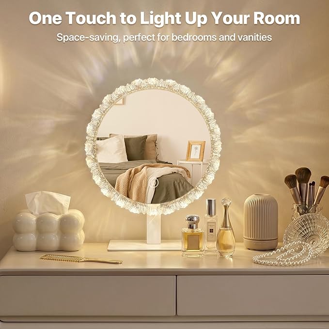 LED Makeup Mirror with Light - 11" Silver Crystal Vanity Mirror for Bedroom Dressing Room, 3 Color Temperature Touch Dimming, Adjustable Angle, Beauty Gift for Girlfriend & Women