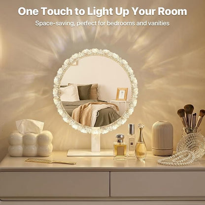 LED Makeup Mirror with Light - 11" Silver Crystal Vanity Mirror for Bedroom Dressing Room, 3 Color Temperature Touch Dimming, Adjustable Angle, Beauty Gift for Girlfriend & Women