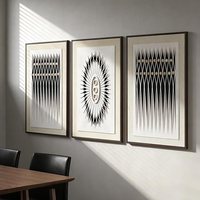 Large 3D Textured Framed Abstract Wall Art for Living Room, 3 Piece Modern Geometric Artwork for Walls, Black White Sandstone Texture Minimalist Pictures for Dining Room Office Decor, 24x36 In