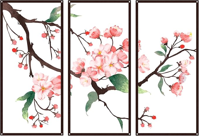 Resama 3 Pcs Metal Wall Art, Flowers Decor Hanging Flower, 2D Rustic Metal Wall Sculpture for Living Room Bedroom, Modern Floral Nature Wall Hanging Decor (28x17in)