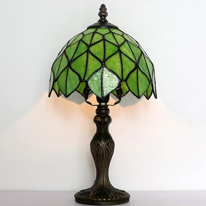 Tiffany Style Lamp Stained Glass Table Lamp 8 x 14.5 Mini Accent Light Green Maple Leaf Design Small Decorative Bedside Reading Memory Lamp