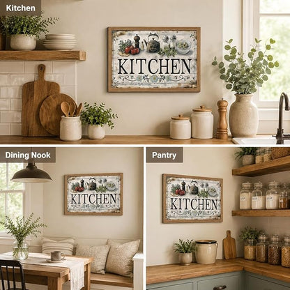 Framed Vintage Kitchen Wall Art Kitchen Signs Painting Picture Decor Vegetable Food Poster Print Artwork for Restaurant Home Decoration