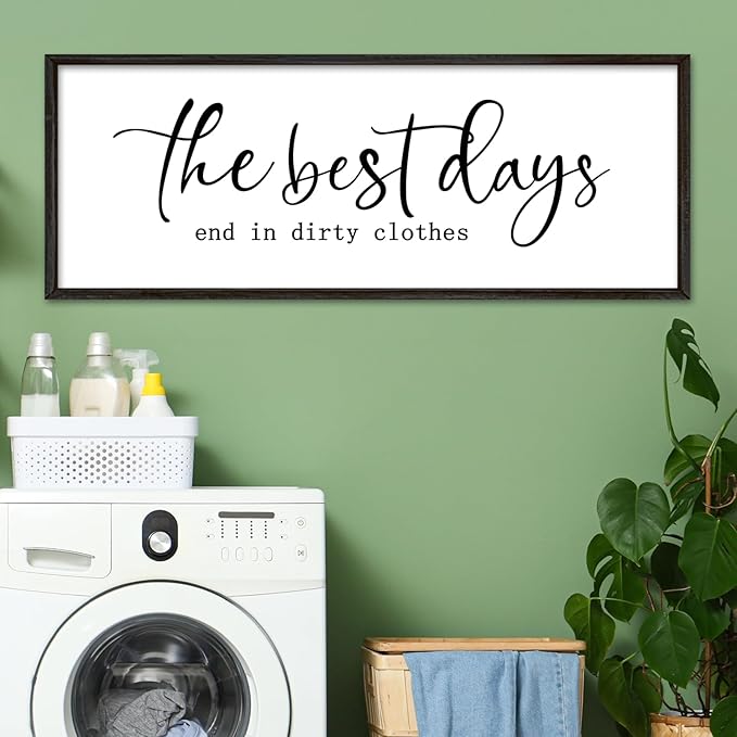 Laundry Room Wall Decor 40"×15" The Best Days End In Dirtiest Clothes Sign Funny Modren Bathroom Large Plaque Wood Framed Wall Hanging Art (Black)