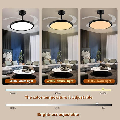 BAYSQUIRREL Slim Retractable Ceiling Fan with Lights and Remote/APP Control,6 Speed Dimmable Reversible Memory Ceiling Fan,42 inch Modern Silent Smart Ceiling Fans for Bedroom Living Room Dinning Room