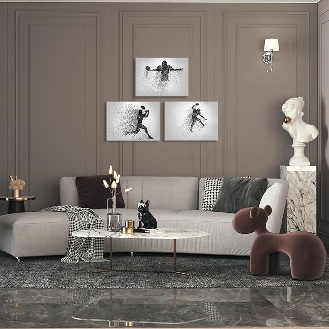 Football Canvas Wall Art Prints Set of 3, Framed Football Posters Wall Decor, Sports Room Decor For Men Kids Teenagers, Football Poster Set For Bedroom Man Cave, Boys Bedroom Decor