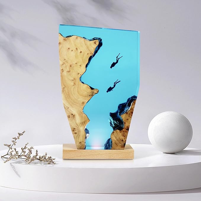 Epoxy Resin Lamp, Ocean Night Light,Artistry Home Decor Bedside Nightlight, Unique Resin Lighting, Nightstand Decorations for Bedroom, Suitable for Holidays(Two Divers)