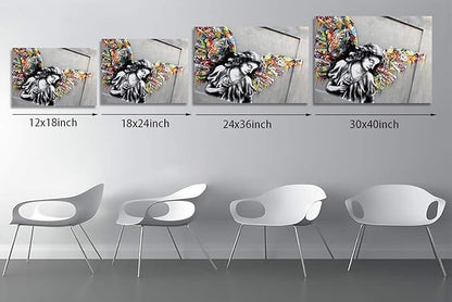 Yatsen Bridge Banksy Street Graffiti Wall Art, Angel Wings Canvas Picture Art Print Painting Modern Framed Artwork Gallery-Wrapped Ready to Hang - 36x24 inch