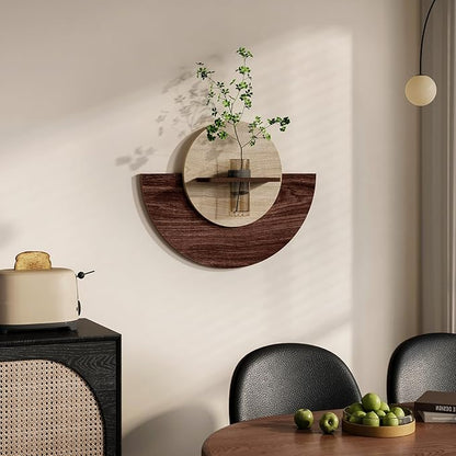 3D Textured Round Wall Art Decor With Vase, Modern Minimalist Sandstone Painting Artwork for Walls, Vintage Nature Wood Tone Botanical Wall Decor for Living Room, Hallway, Dining Room, Bedroom, Office