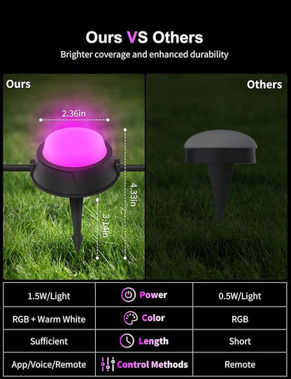 APPECK Smart Outdoor Ground Lights 16 Pack, 50FT RGBW Color Changing Pathway Lights Wired, IP65 Waterproof Landscape Lights, for Garden Yard Lawn Walkway Holiday Party Decor, Compatible with Alexa
